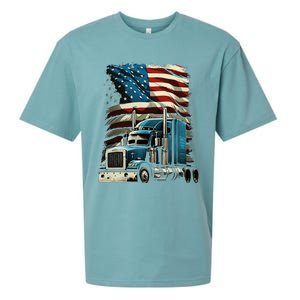 Trucker Us American Flag For Patriotic Sueded Cloud Jersey T-Shirt