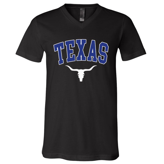 Texas USA Bull America Font V-Neck T-Shirt