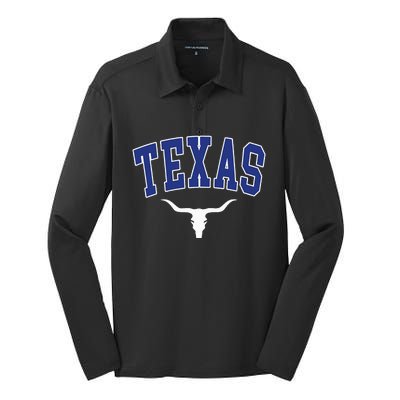 Texas USA Bull America Font Silk Touch Performance Long Sleeve Polo