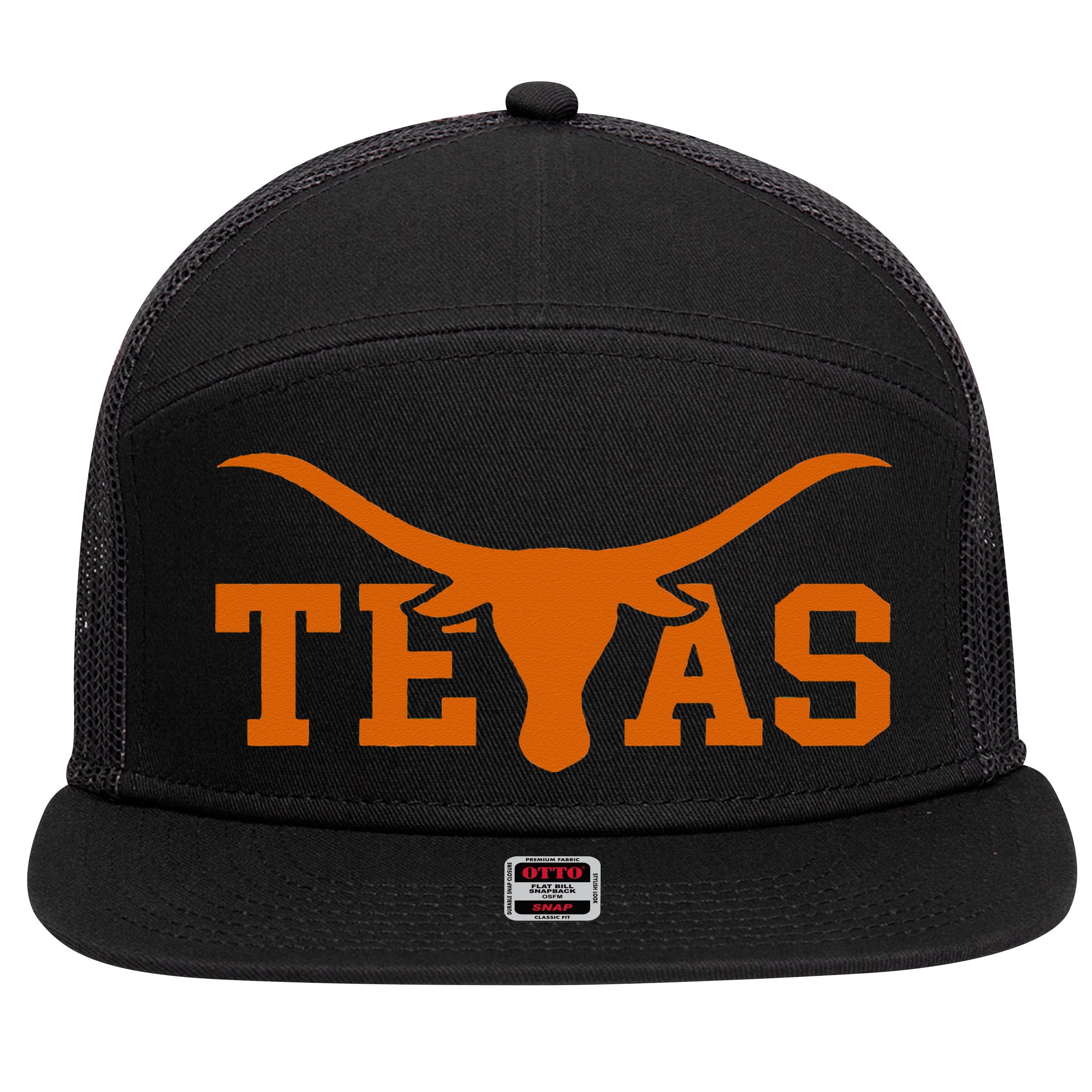 Texas USA Bull American Font 7 Panel Mesh Trucker Snapback Hat