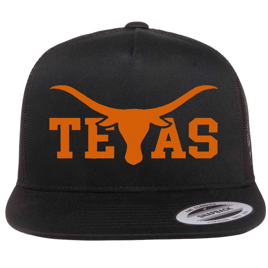 Texas USA Bull American Font Flat Bill Trucker Hat