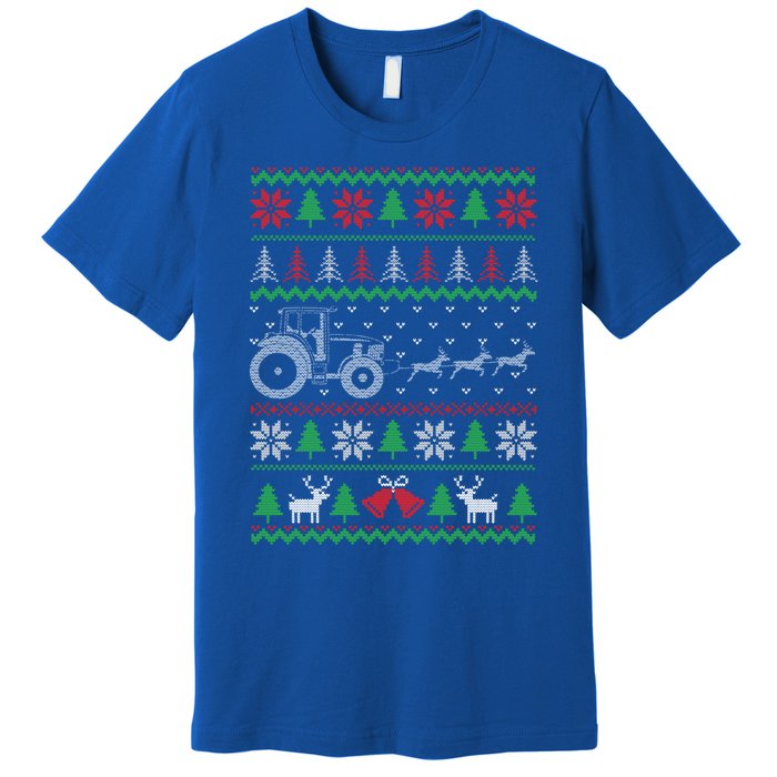 Tractor Ugly Christmas Funny Farming Farmer Xmas Meaningful Gift Premium T-Shirt