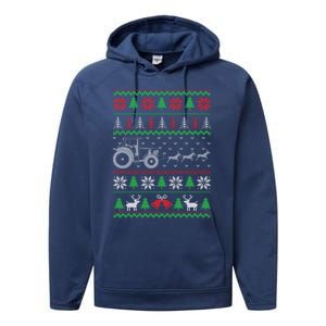 Tractor Ugly Christmas Funny Farming Farmer Xmas Meaningful Gift Performance Fleece Hoodie