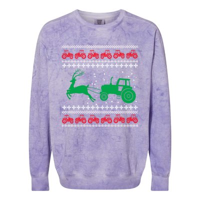 Tractors Ugly Christmas Farming Farmer Xmas Reindeer Cool Gift Colorblast Crewneck Sweatshirt