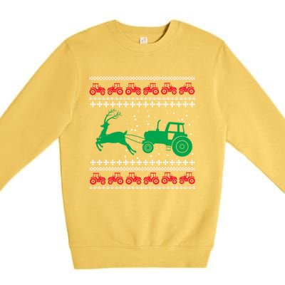 Tractors Ugly Christmas Farming Farmer Xmas Reindeer Cool Gift Premium Crewneck Sweatshirt