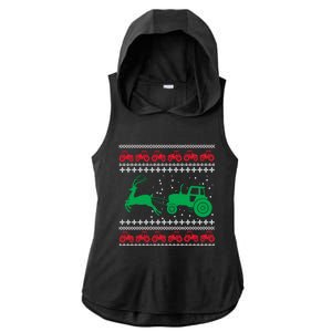 Tractors Ugly Christmas Farming Farmer Xmas Reindeer Cool Gift Ladies PosiCharge Tri-Blend Wicking Draft Hoodie Tank