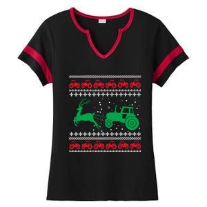 Tractors Ugly Christmas Farming Farmer Xmas Reindeer Cool Gift Ladies Halftime Notch Neck Tee