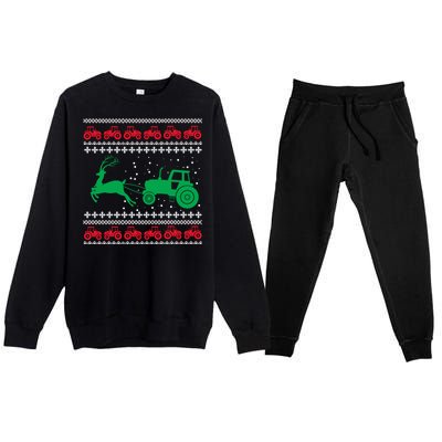 Tractors Ugly Christmas Farming Farmer Xmas Reindeer Cool Gift Premium Crewneck Sweatsuit Set