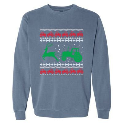 Tractors Ugly Christmas Farming Farmer Xmas Reindeer Cool Gift Garment-Dyed Sweatshirt