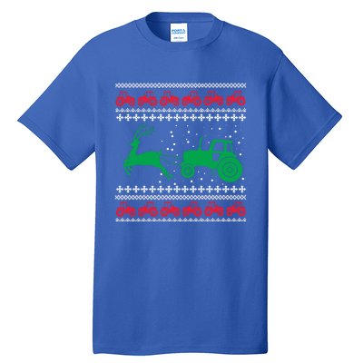 Tractors Ugly Christmas Farming Farmer Xmas Reindeer Cool Gift Tall T-Shirt