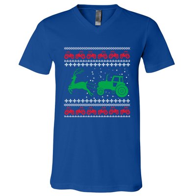 Tractors Ugly Christmas Farming Farmer Xmas Reindeer Cool Gift V-Neck T-Shirt