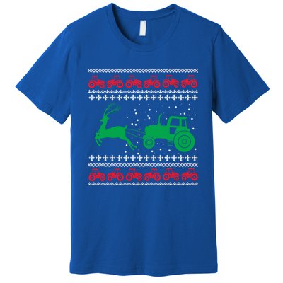 Tractors Ugly Christmas Farming Farmer Xmas Reindeer Cool Gift Premium T-Shirt