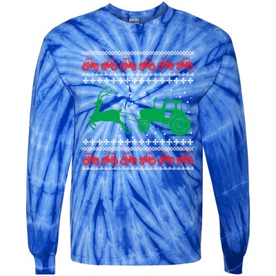 Tractors Ugly Christmas Farming Farmer Xmas Reindeer Cool Gift Tie-Dye Long Sleeve Shirt