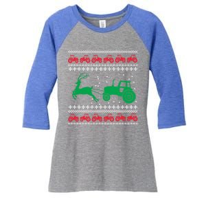 Tractors Ugly Christmas Farming Farmer Xmas Reindeer Cool Gift Women's Tri-Blend 3/4-Sleeve Raglan Shirt