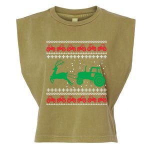 Tractors Ugly Christmas Farming Farmer Xmas Reindeer Cool Gift Garment-Dyed Women's Muscle Tee