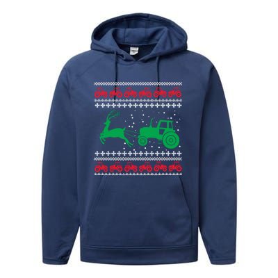 Tractors Ugly Christmas Farming Farmer Xmas Reindeer Cool Gift Performance Fleece Hoodie