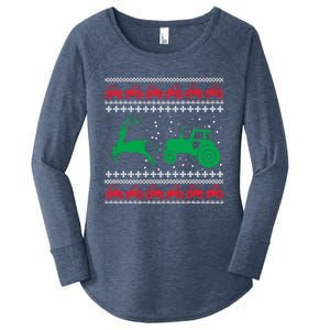 Tractors Ugly Christmas Farming Farmer Xmas Reindeer Cool Gift Women's Perfect Tri Tunic Long Sleeve Shirt