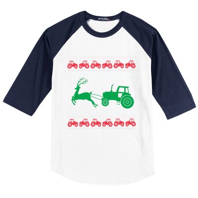 Tractors Ugly Christmas Farming Farmer Xmas Reindeer Cool Gift Baseball Sleeve Shirt