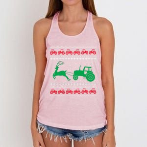 Tractors Ugly Christmas Farming Farmer Xmas Reindeer Cool Gift Women's Knotted Racerback Tank