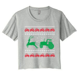 Tractors Ugly Christmas Farming Farmer Xmas Reindeer Cool Gift Women's Crop Top Tee