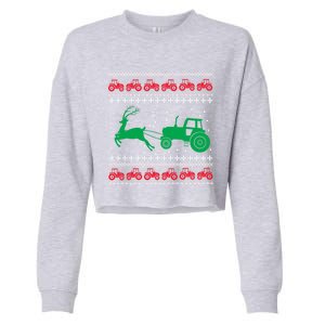 Tractors Ugly Christmas Farming Farmer Xmas Reindeer Cool Gift Cropped Pullover Crew