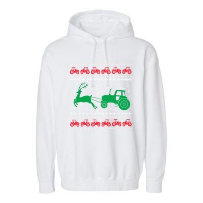 Tractors Ugly Christmas Farming Farmer Xmas Reindeer Cool Gift Garment-Dyed Fleece Hoodie