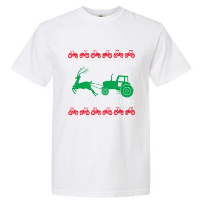 Tractors Ugly Christmas Farming Farmer Xmas Reindeer Cool Gift Garment-Dyed Heavyweight T-Shirt