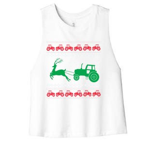 Tractors Ugly Christmas Farming Farmer Xmas Reindeer Cool Gift Women's Racerback Cropped Tank