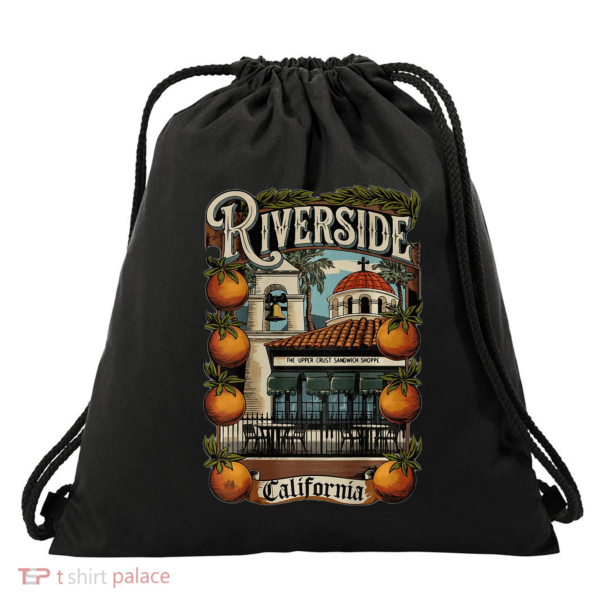 The Upper Crust Sandwich Shoppe Riverside California Drawstring Bag