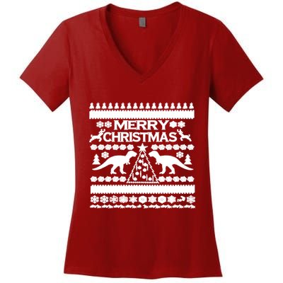 Trex Ugly Christmas Women's V-Neck T-Shirt