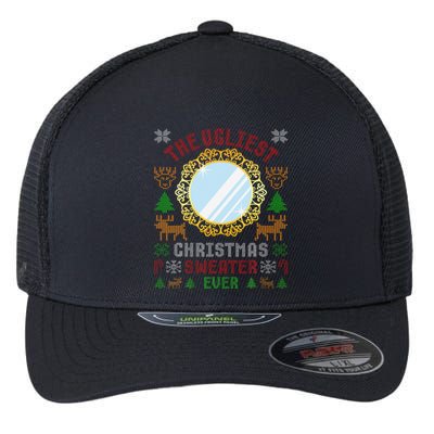 The Ugliest Christmas Sweater Ever With An Image Of A Mirror Flexfit Unipanel Trucker Cap