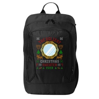 The Ugliest Christmas Sweater Ever With An Image Of A Mirror City Backpack