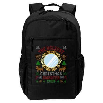 The Ugliest Christmas Sweater Ever With An Image Of A Mirror Backpack