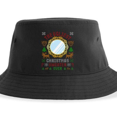 The Ugliest Christmas Sweater Ever With An Image Of A Mirror Sustainable Bucket Hat