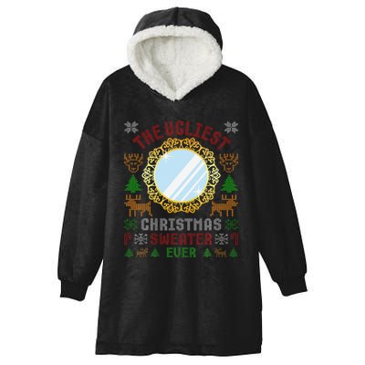 The Ugliest Christmas Sweater Ever With An Image Of A Mirror Hooded Wearable Blanket