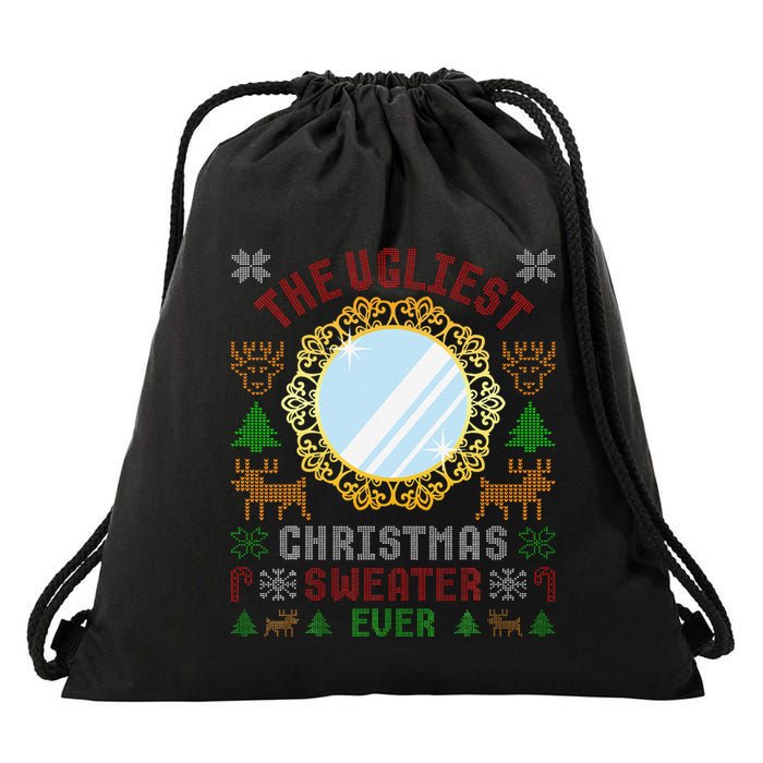 The Ugliest Christmas Sweater Ever With An Image Of A Mirror Drawstring Bag