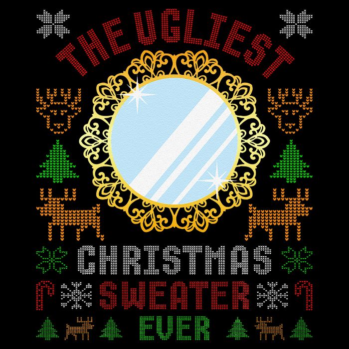 The Ugliest Christmas Sweater Ever With An Image Of A Mirror Drawstring Bag