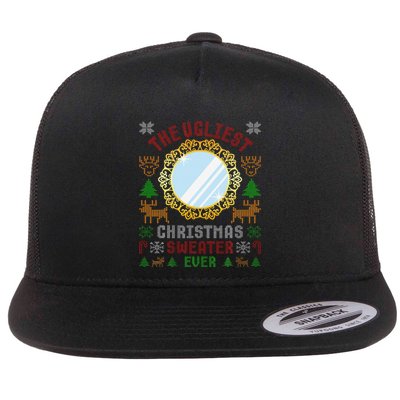 The Ugliest Christmas Sweater Ever With An Image Of A Mirror Flatbill Hat