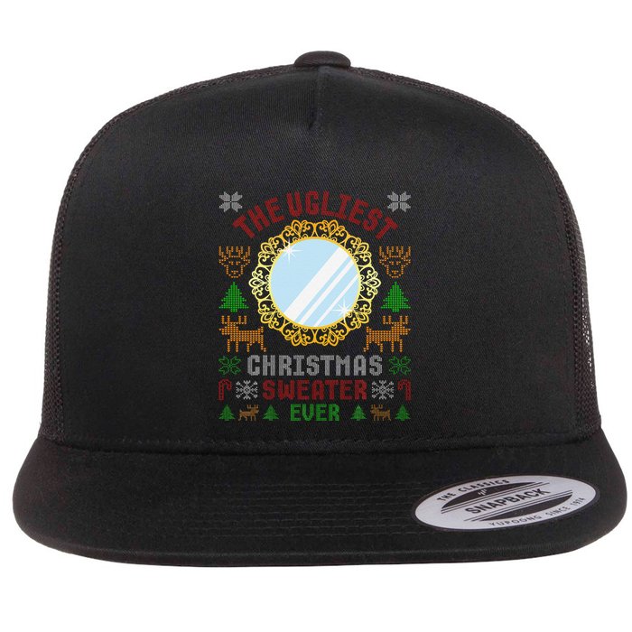 The Ugliest Christmas Sweater Ever With An Image Of A Mirror Flatbill Hat
