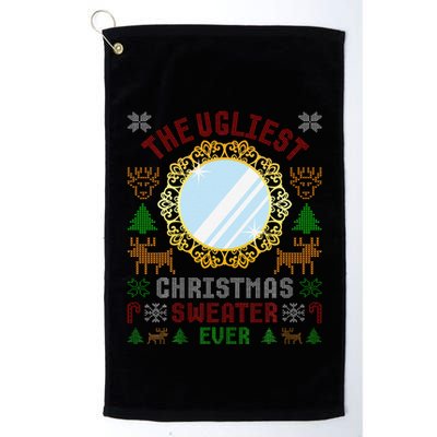 The Ugliest Christmas Sweater Ever With An Image Of A Mirror Golf Towel