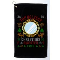 The Ugliest Christmas Sweater Ever With An Image Of A Mirror Golf Towel
