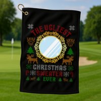 The Ugliest Christmas Sweater Ever With An Image Of A Mirror Golf Towel