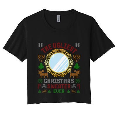 The Ugliest Christmas Sweater Ever With An Image Of A Mirror Crop Top