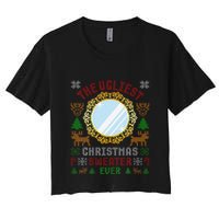 The Ugliest Christmas Sweater Ever With An Image Of A Mirror Crop Top
