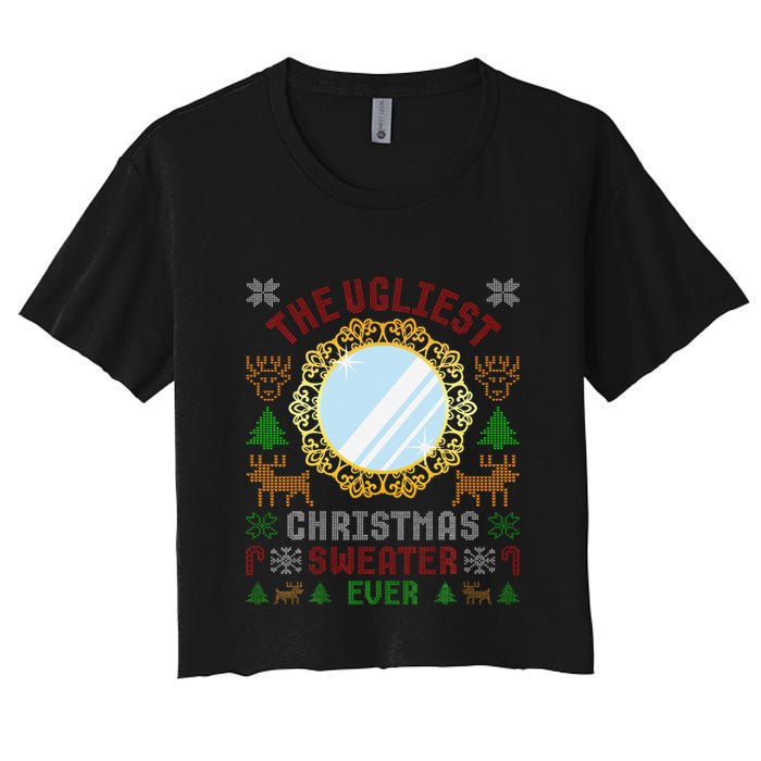 The Ugliest Christmas Sweater Ever With An Image Of A Mirror Crop Top