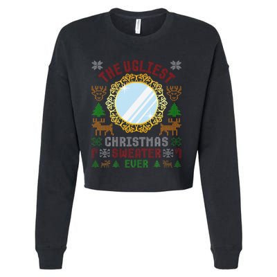 The Ugliest Christmas Sweater Ever With An Image Of A Mirror Cropped Pullover Crew