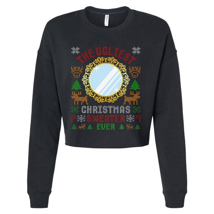 The Ugliest Christmas Sweater Ever With An Image Of A Mirror Cropped Pullover Crew