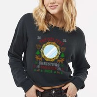 The Ugliest Christmas Sweater Ever With An Image Of A Mirror Cropped Pullover Crew