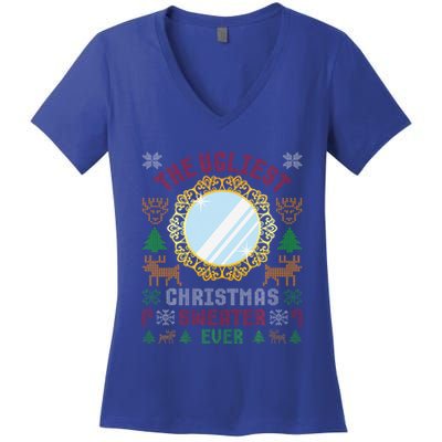 The Ugliest Christmas Sweater Ever With An Image Of A Mirror Women's V-Neck T-Shirt