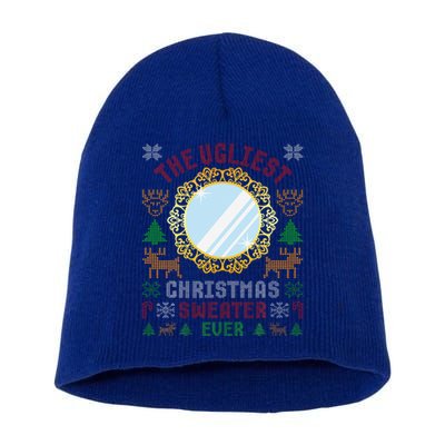 The Ugliest Christmas Sweater Ever With An Image Of A Mirror Short Acrylic Beanie